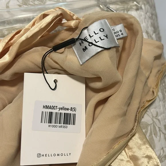 NWT! Hello Molly Night In Cabana Satin Dress Yellow - Picture 4 of 4
